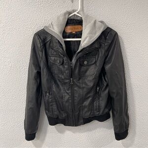 Miss Posh Faux Leather Moto Jacket Size M. Removable Hood / Needs Repair C Pics